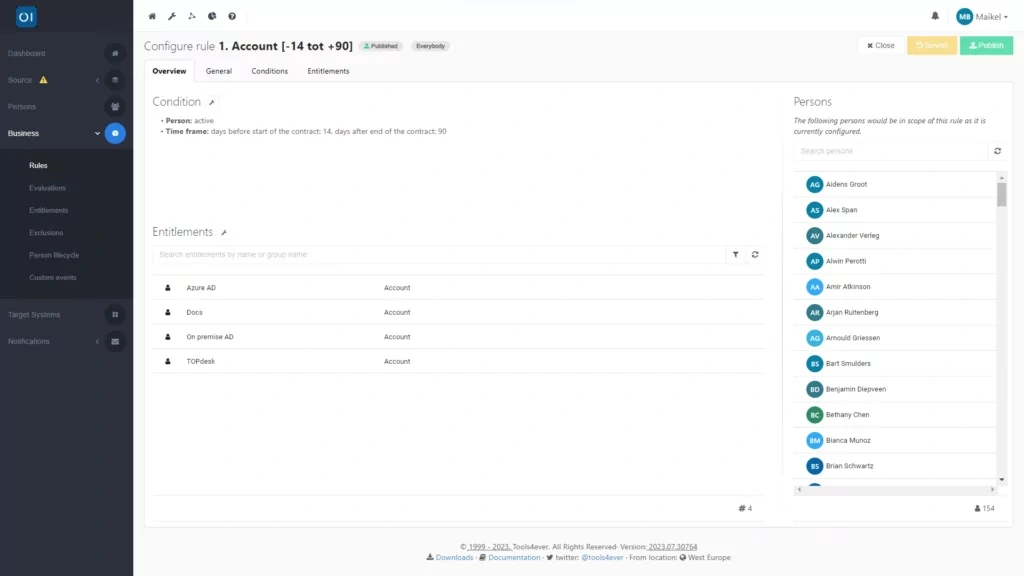 HelloID Screenshot: Business rule overview
