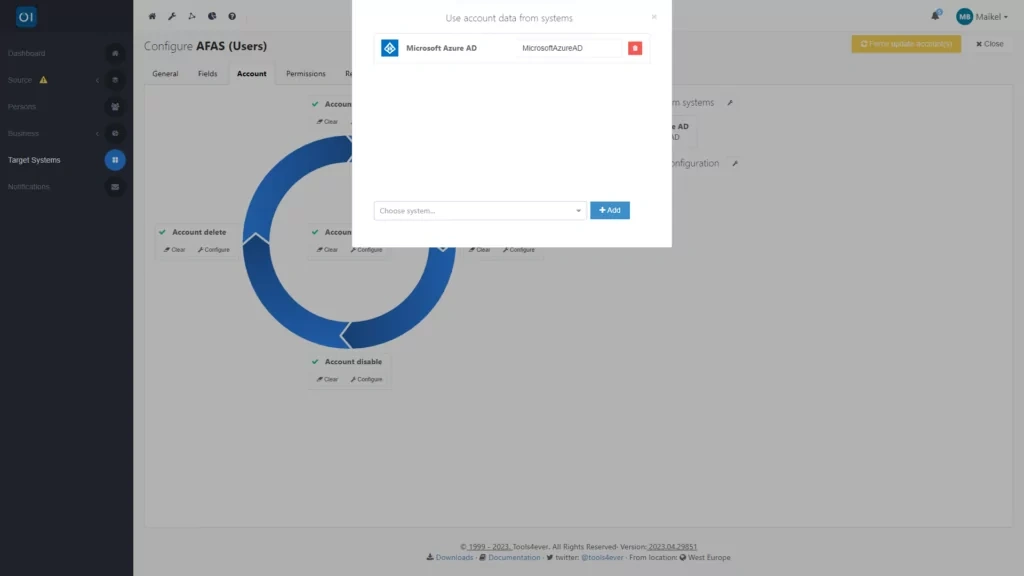 HelloID Screenshot: Connector system dependency