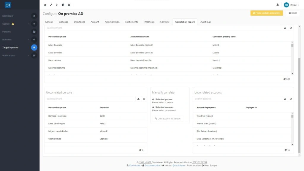 HelloID Screenshot: Correlating Active Directory