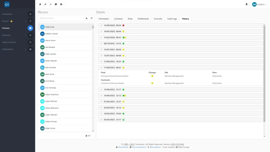 HelloID Screenshot: Person Logging