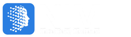 NIM logo blue icon white text left justified