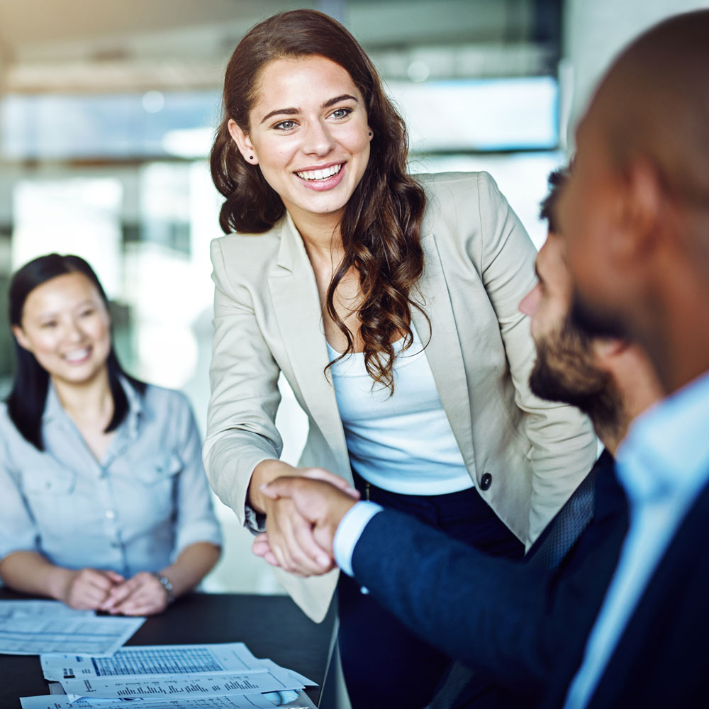 Organization Shaking Hands With Man Vertical